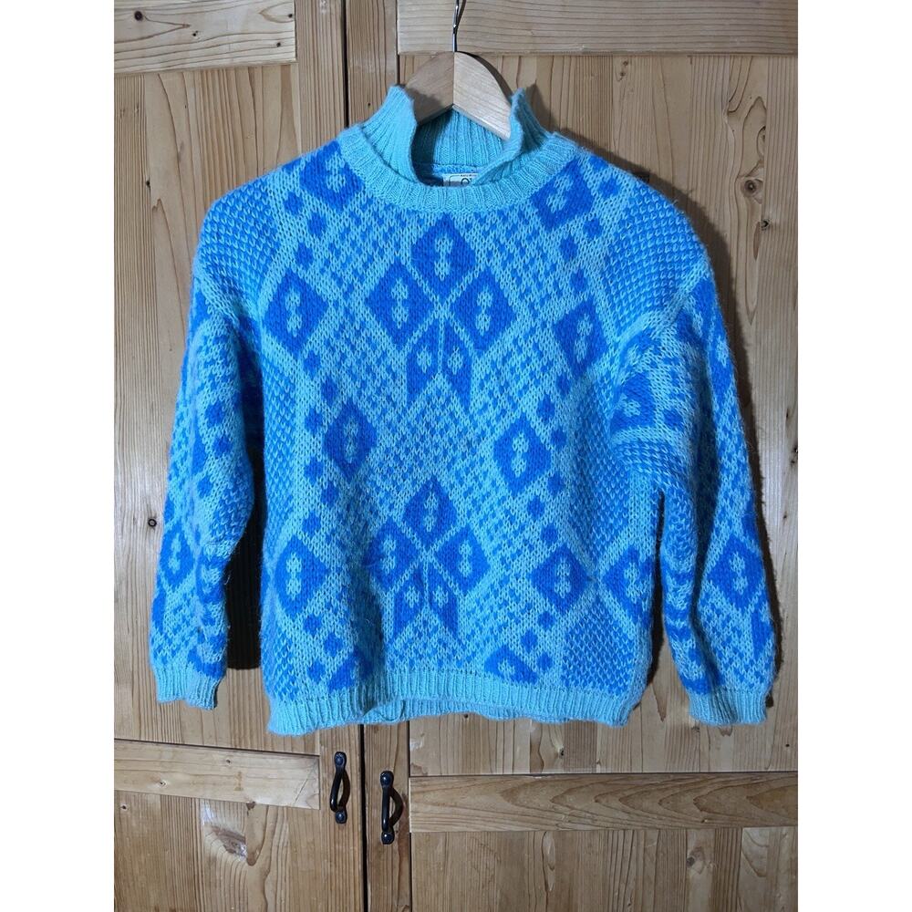 VTG United Colors Of Benetton Blue Abstract Sweater Size S - Picture 1 of 8